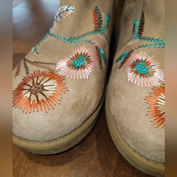 EUC Embroidered Faux Suede Boots with Floral Design - Picture 6 of 8